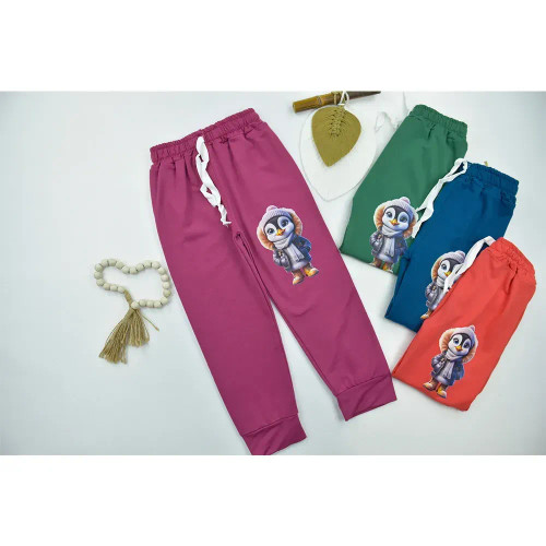 شلوار دخترانه طرح پنگوئن مدل راسته سایز 7 سال جنس اسپان