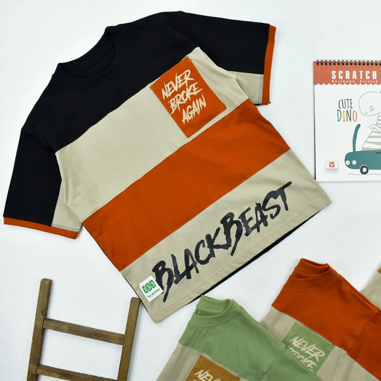 تیشرت پسرانه نخی یقه گرد طرح BLACK BEAST
