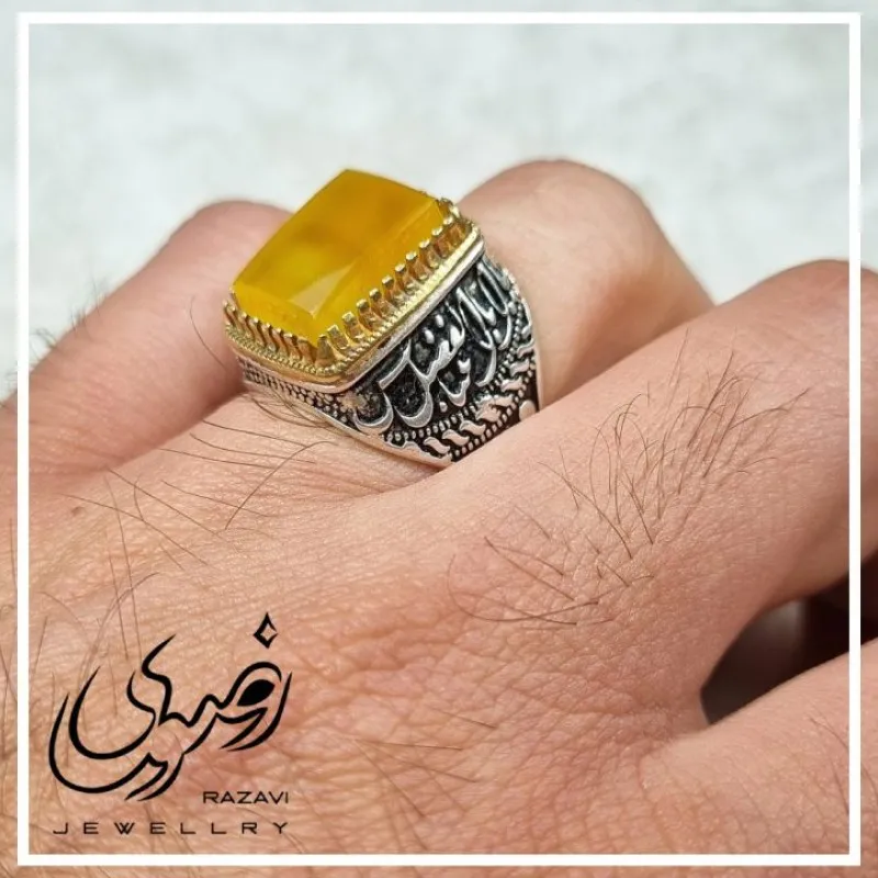 انگشتر نقره مردانه طرح اباالفضل با نگین شرف الشمس