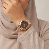 ساعت سیکو رزگلد صفحه مشکی طرح سه موتور 5748 تک زنانه