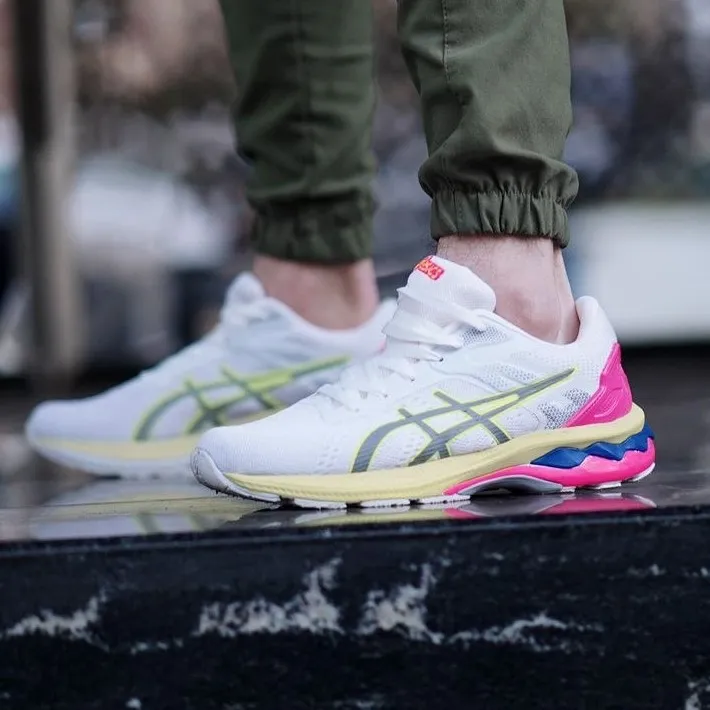 کفش اسیکس Gel Nimbus مردانه سفید صورتی زرد اسپرت تنفسی پیادهروی روزمره