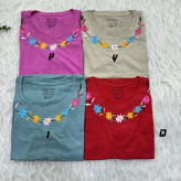 تیشرت نخ پنبه گلدوزی سایز S، M، L، XL و XXL مناسب خانمها و دختران