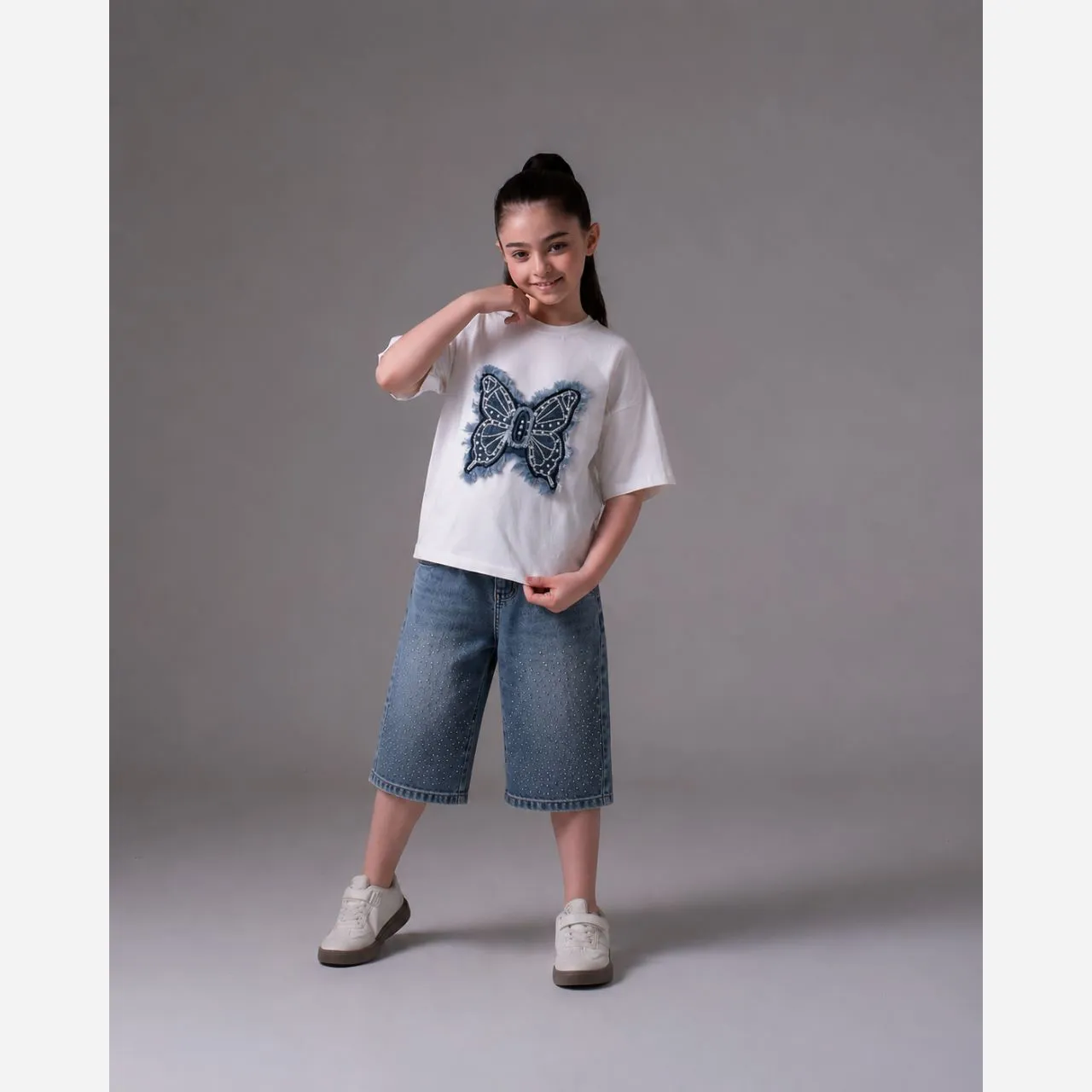 ست تیشرت و شلوارک جین دخترانه سایز 45 تا 65