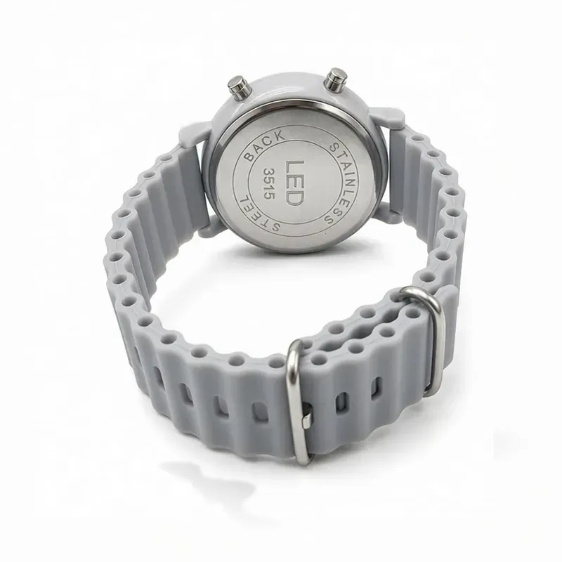 ساعت دیجیتالی LED Watch با بند پیو طوسی و صفحه گرد 35 میلیمتری