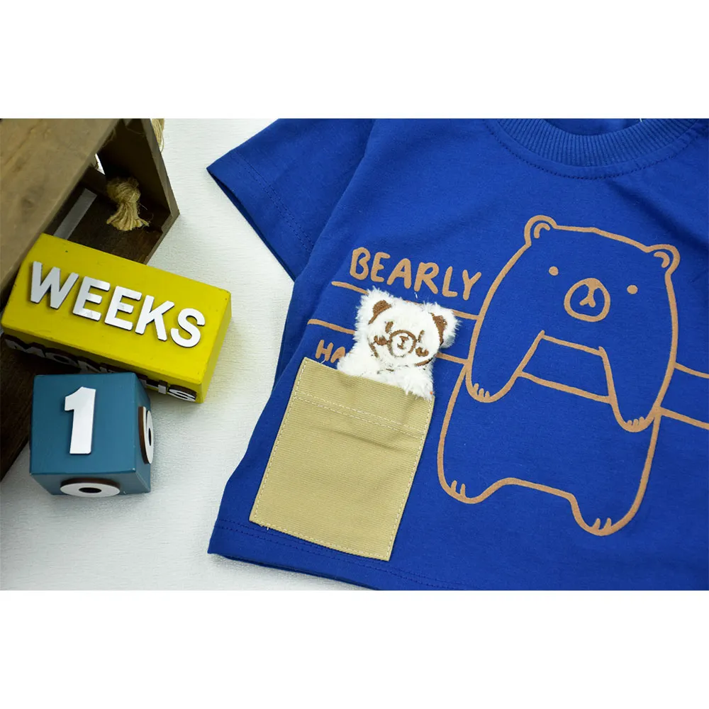 ست تیشرت و شلوارک نوزادی پسرانه طرح BEARLY کد 11446