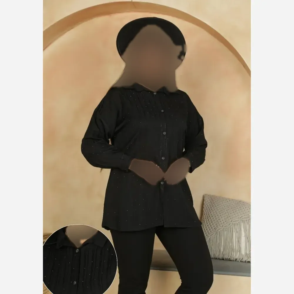 شومیز مشکی نگین کاری