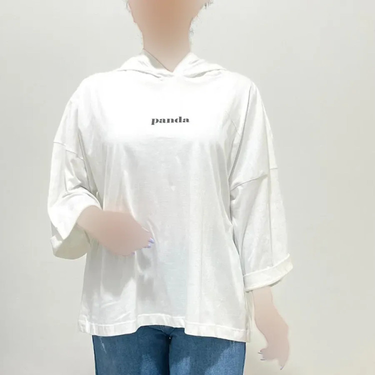 تیشرت باکسی کلاهدار چاپی نخ پنبه قواره لش مناسب سایز 36 تا 54 قد 70 سانت