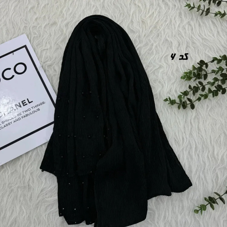 شال نخی مشکی قواره بزرگ 90 در 200 سانتیمتر بدون سُر خوردن و چروک شدن
