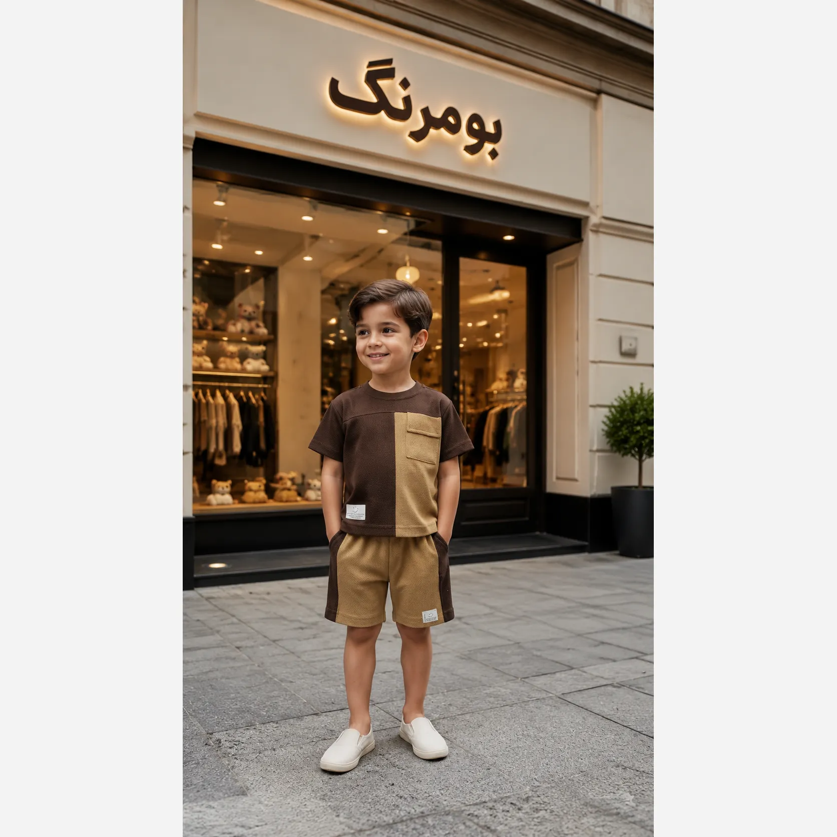 ست تیشرت و شلوارک بچگانه جنس پارچه بیسکوییتی گرم بالا