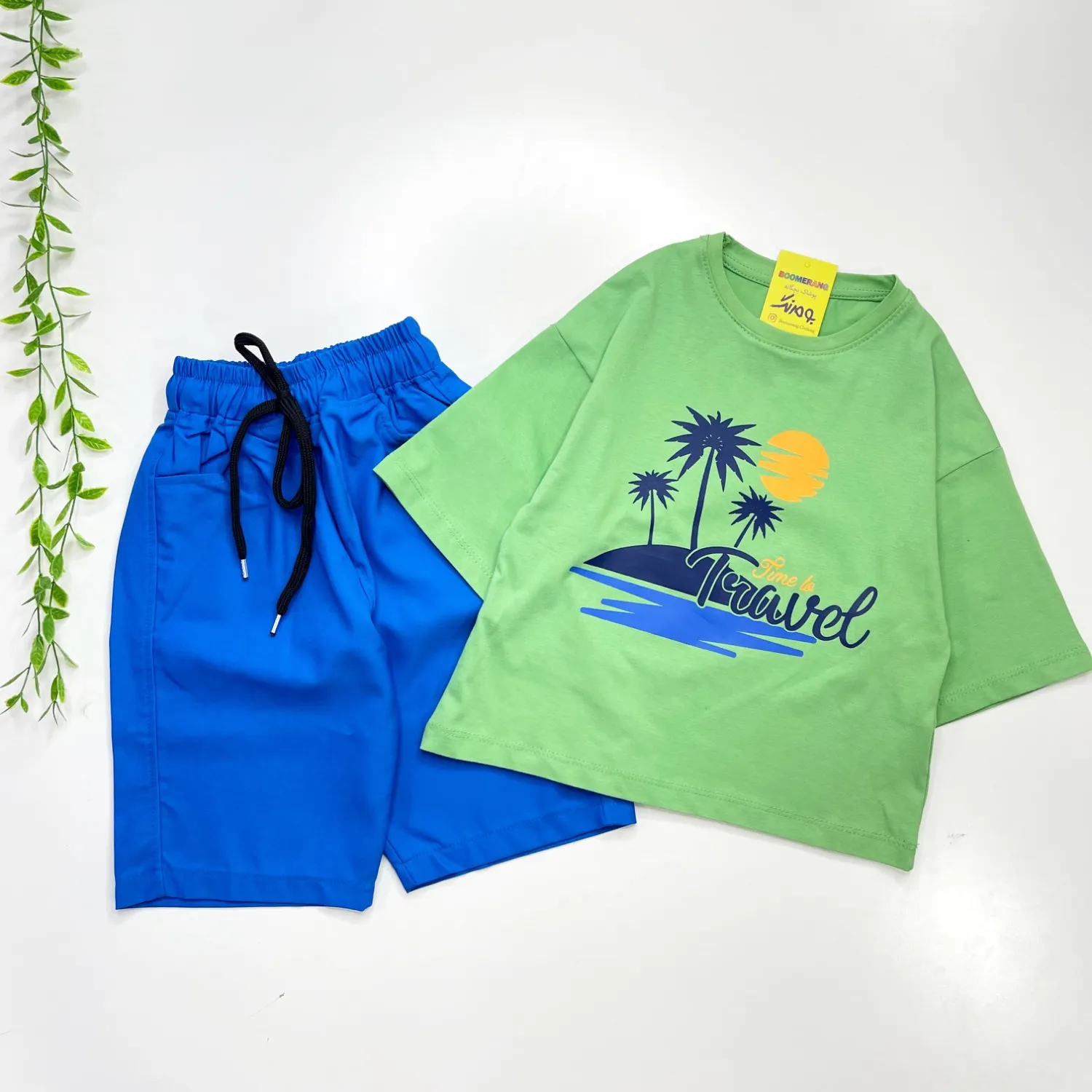 ست تیشرت و شلوارک کتان پسرانه طرح هاوایی سایز 4 تا 9 سال