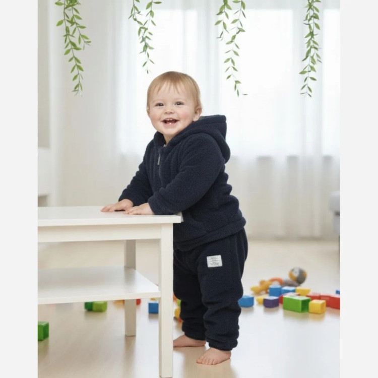 ست سویشرت و شلوار تدی بچگانه رنگ سورمه ای سایز 12 تا 24 ماه