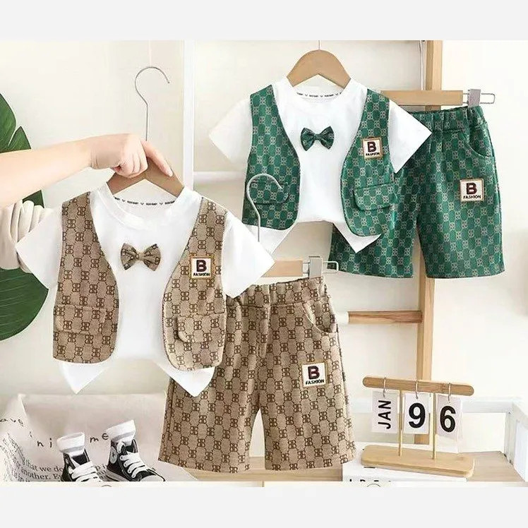 ست تیشرت و شلوارک مجلسی پاپیونی بچگانه وارداتی مناسب 9 ماه تا 4.5 سال