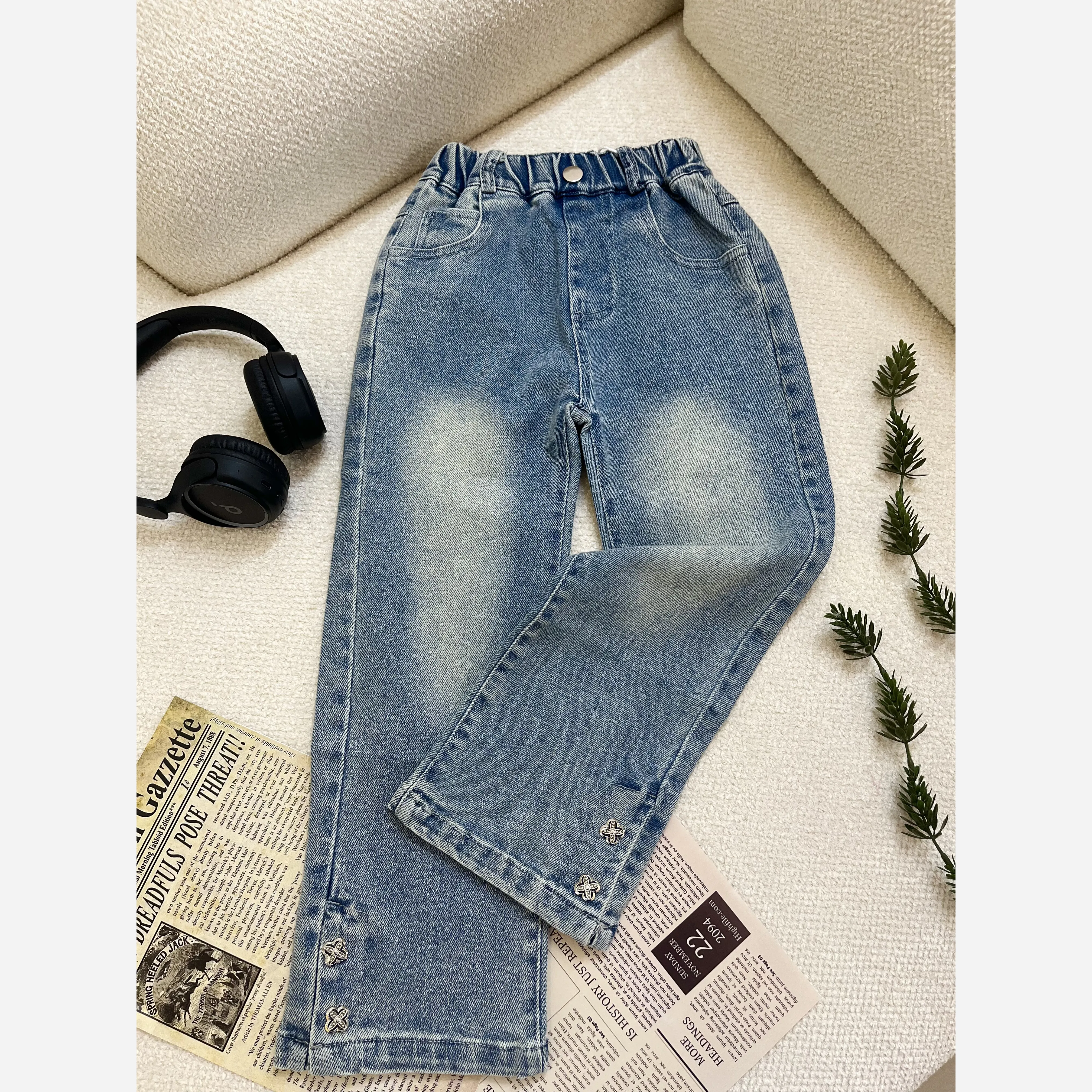 شلوار جین دخترانه نوجوان وارداتی کمر کشدار مناسب 6 تا 12 سال