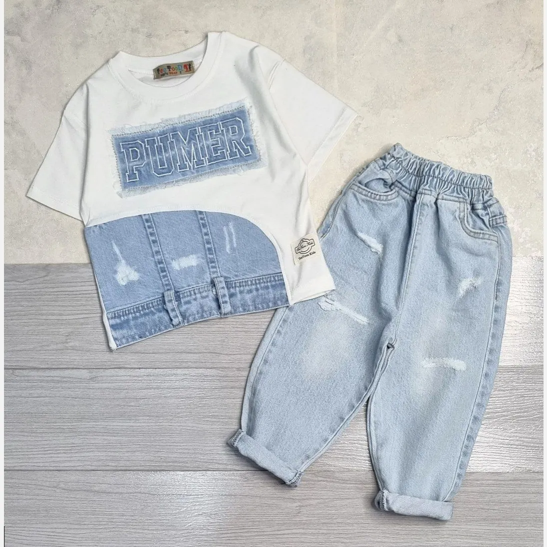 ست تیشرت و شلوار جین بچگانه اسپرت دخترانه و پسرانه 1 تا 7 سال
