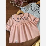 شومیز دخترانه لینن اسلپ پاپیوندار مناسب 2 تا 15 سال