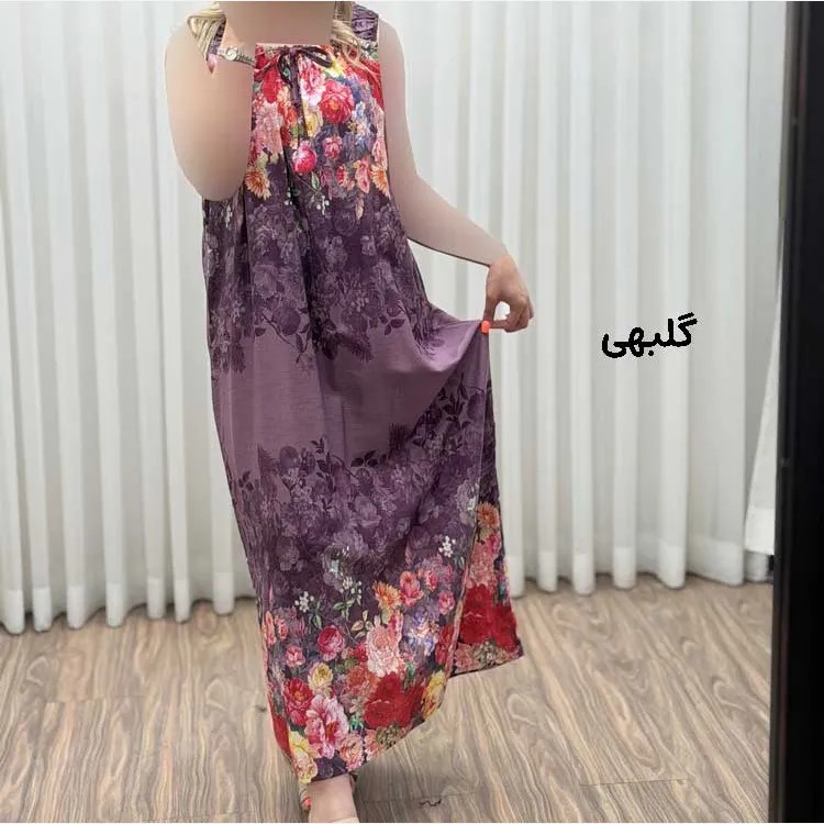 پیراهن ساحلی زنانه نخی آستین حلقهای فری سایز مناسب تا سایز 52