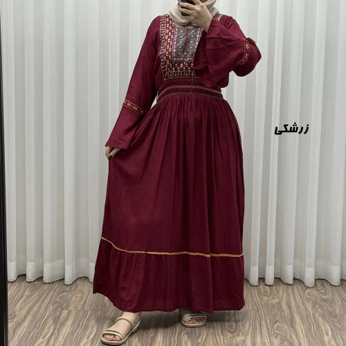 پیراهن نخی گلدوزی زنانه و دخترانه فری سایز مدل نازی کد 1778