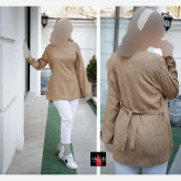 تونیک بهاره نخی طرح موجی کمربندی مناسب سایز 40 تا 46