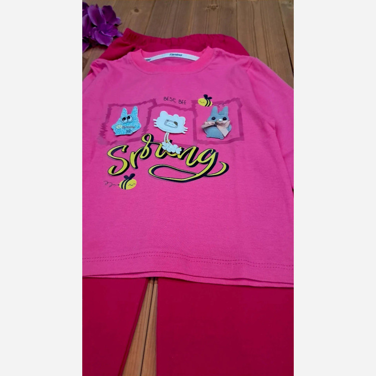 ست بلوز پنبه یک رو و شلوار لینن دخترانه طرح عروسکی