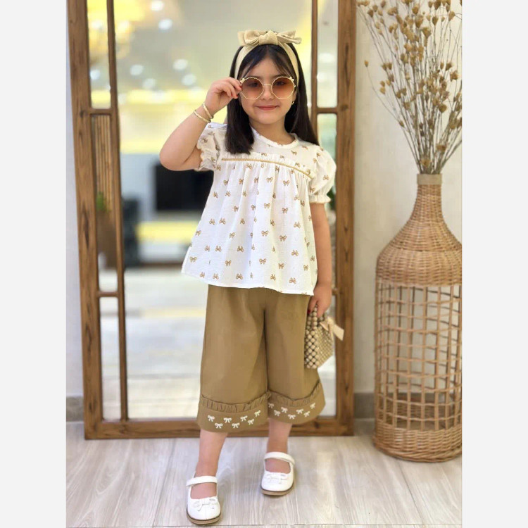 ست شومیز و شلوارک دخترانه لینن مدل گیسو