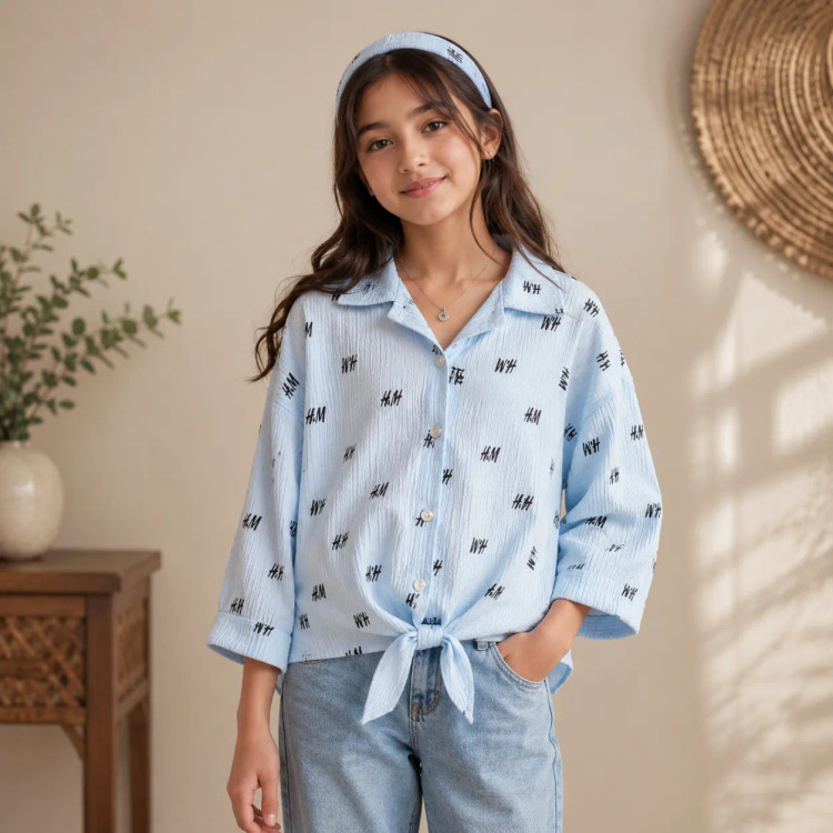 شومیز دخترانه نخی ژاکارد نقره کوب تک گره ای مدل H.M