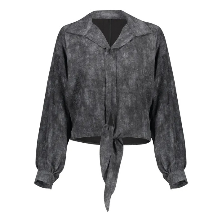 شومیز زنانه آستین بلند یقه هفت گرهای مشکی شانتون فری سایز 36 تا 44