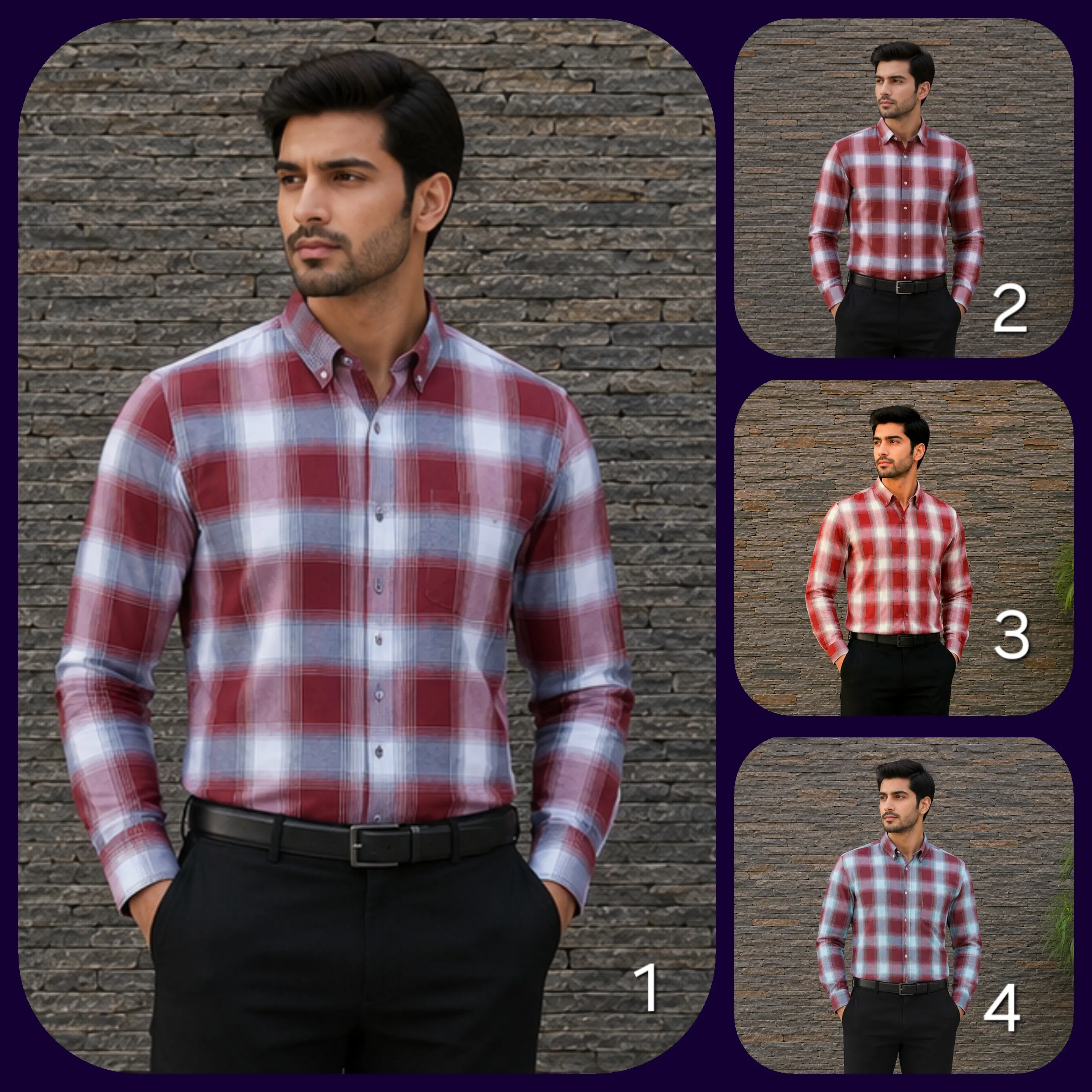 پیراهن چهارخانه مردانه آستین بلند تترون قواره آزاد