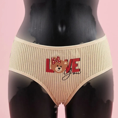 شورت زنانه نخی کرم طرح love سایز 2XL
