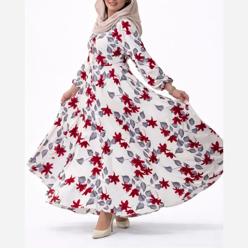 پیراهن نخی کلوش طرح دار زنانه قد 130 سانتی متر