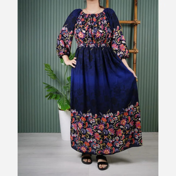پیراهن ساحلی نخی حاشیه دار زیر سینه کشدار فری سایز