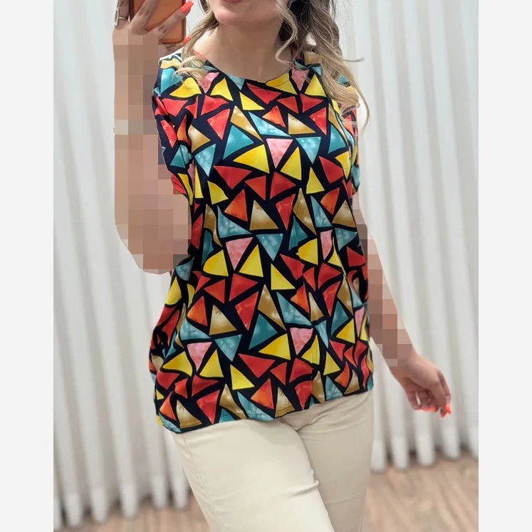 بلوز نخی خارجی خنک طرح رنگین فری سایز