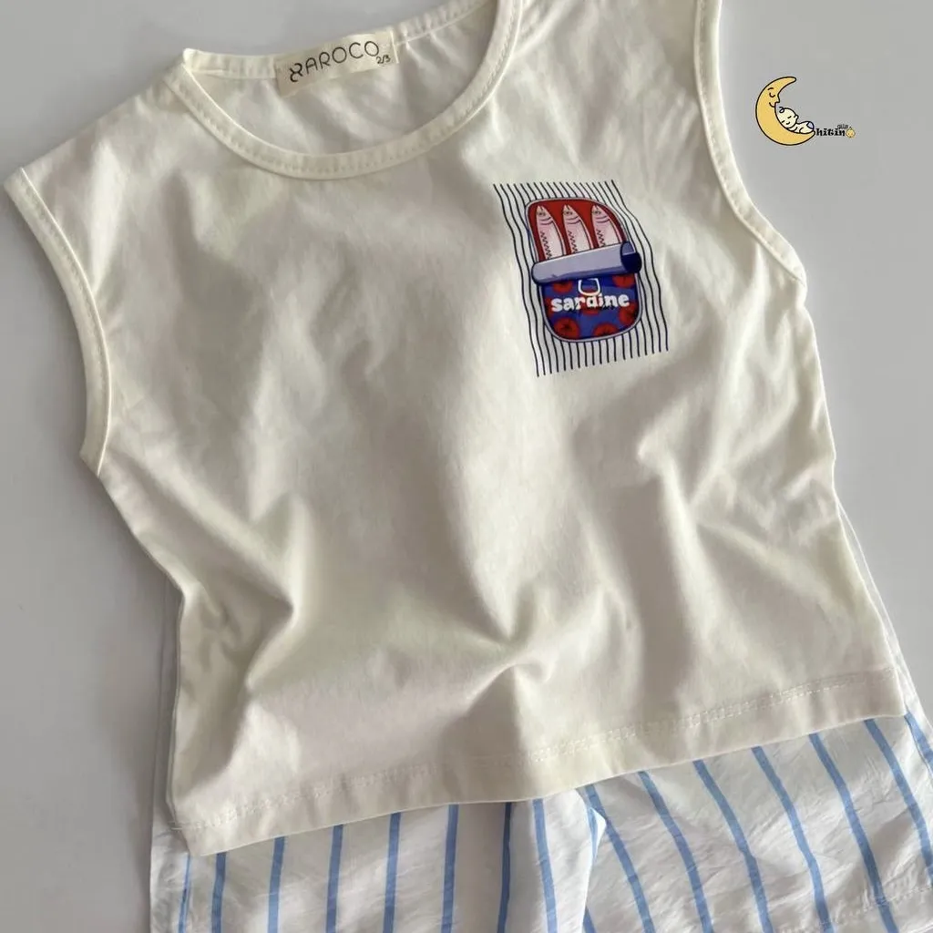تاپ و شلوارک نخی دخترانه و پسرانه طرح راه راه تابستانی سایز 2 تا 6 سال