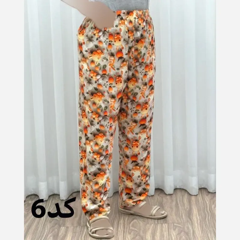 شلوار نخی خارجی زنانه فری سایز مرغک دار قد 100 سانت
