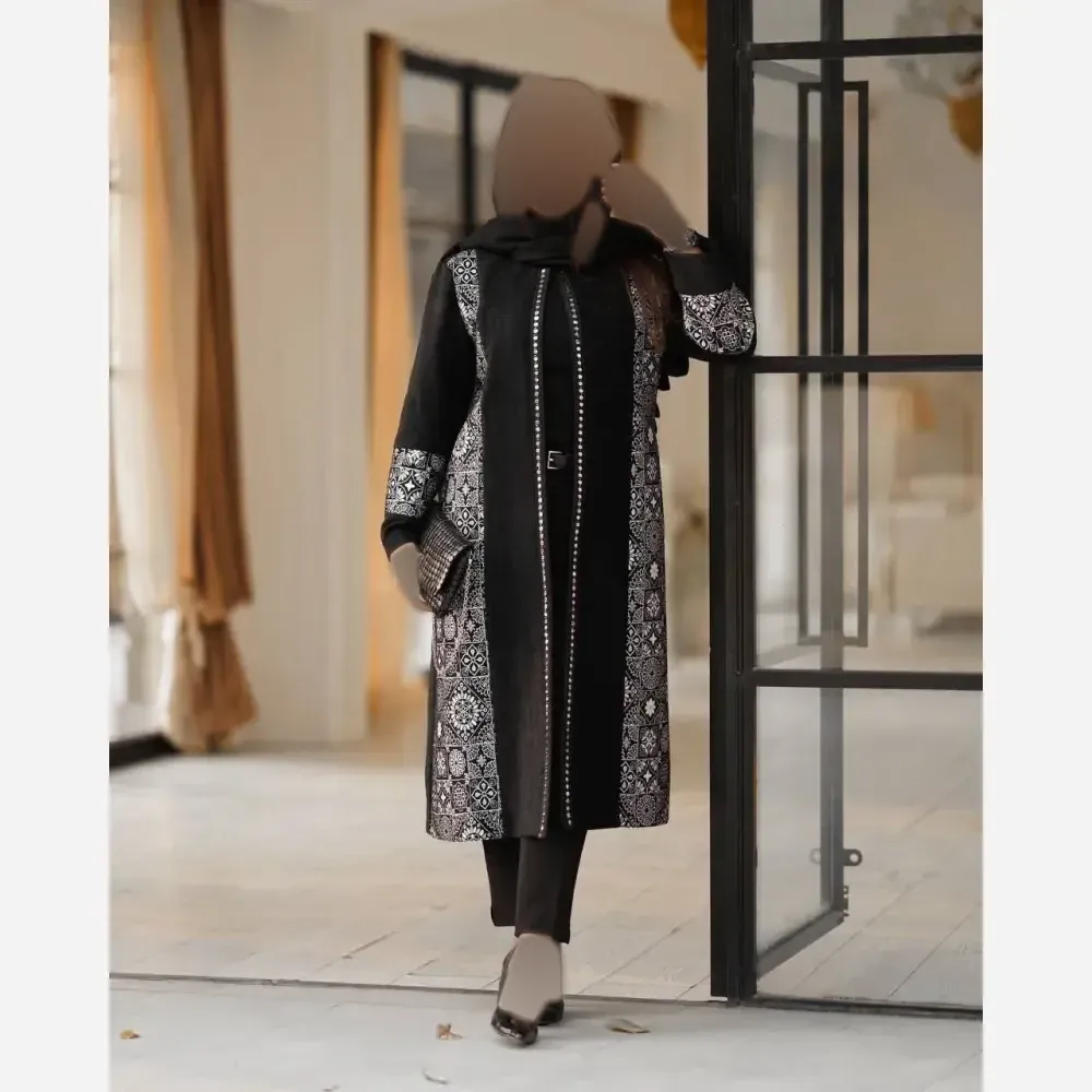 مانتو مجلسی زنانه بنگال نخ خرجکار تافته رنگ مشکی سایز فری 38 تا 46
