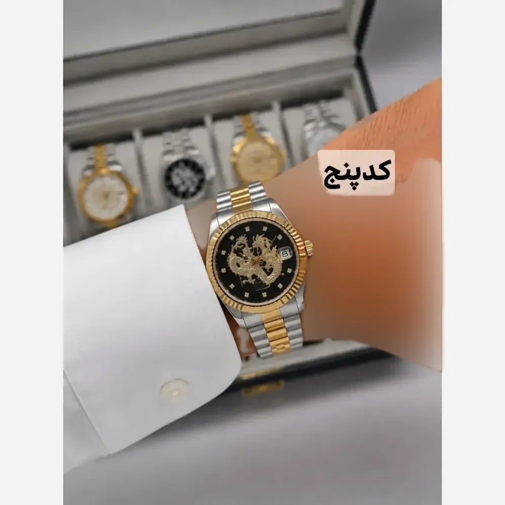 ساعت مچی عقربه ای مردانه رولکس مدل دراگون بند استیل تقویم دار