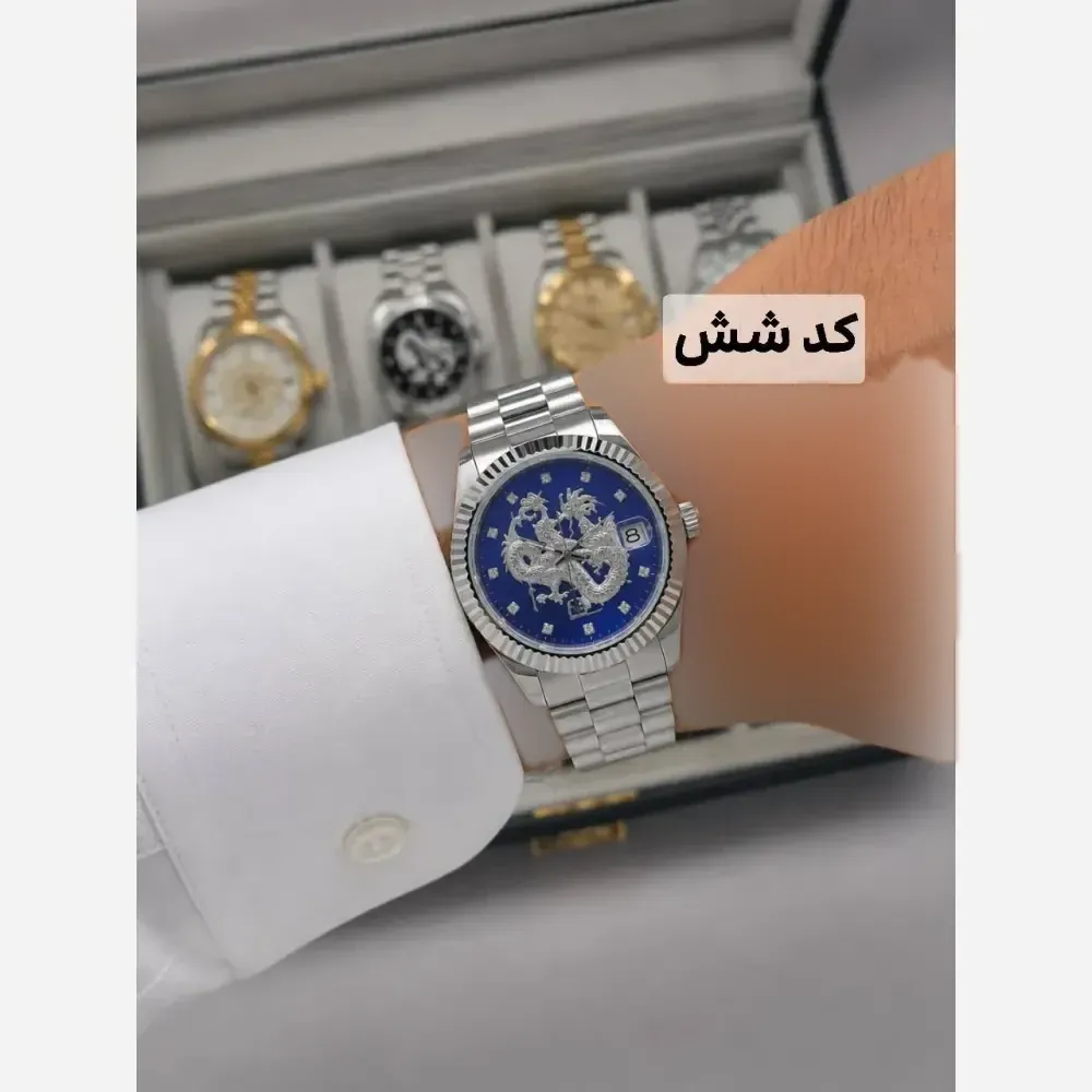 ساعت مچی عقربه ای مردانه رولکس مدل دراگون بند استیل تقویم دار
