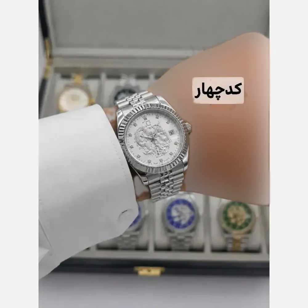 ساعت مچی عقربه ای مردانه رولکس مدل دراگون بند استیل تقویم دار
