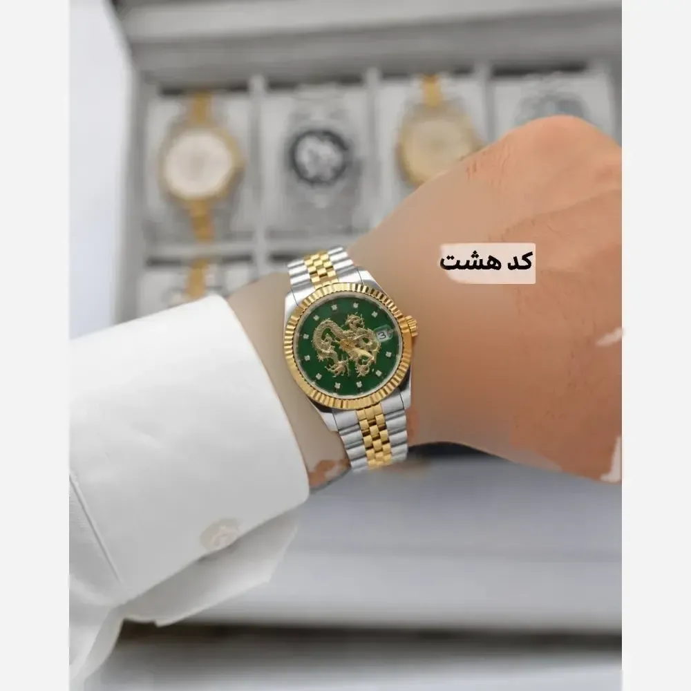 ساعت مچی عقربه ای مردانه رولکس مدل دراگون بند استیل تقویم دار