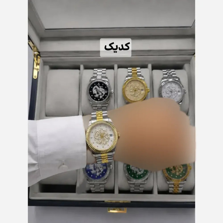 ساعت مچی عقربه ای مردانه رولکس مدل دراگون بند استیل تقویم دار
