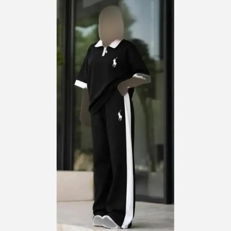 ست پولو زنانه جنس پنبه گلکسی رنگ مشکی سایز فری 38 تا 46