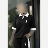 ست پولو زنانه جنس پنبه گلکسی رنگ مشکی سایز فری 38 تا 46