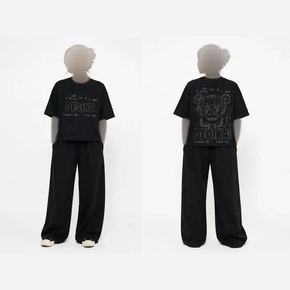 تیشرت باکسی ترند نخ پنبه مشکی فری سایز تا 50
