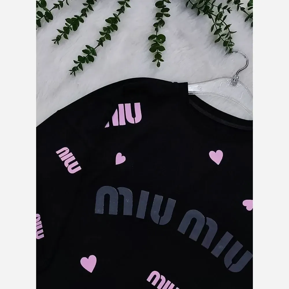 تیشرت باکسی نخ پنبه مشکی miu miu فری سایز
