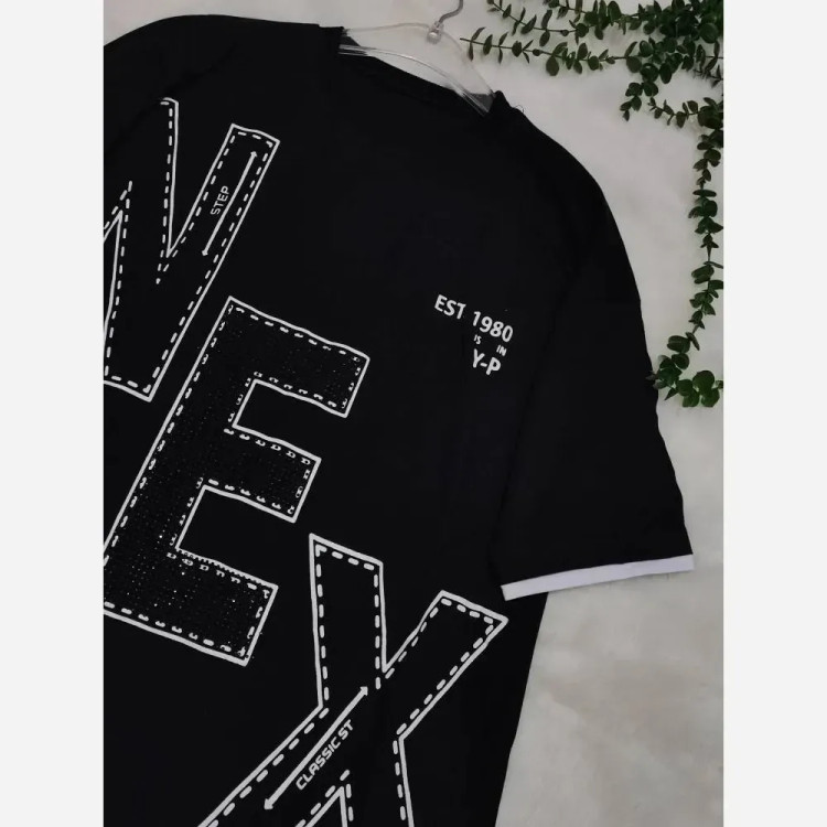 تیشرت لش نخ پنبه مشکی طرح NEX اسپرت فری سایز تا 48