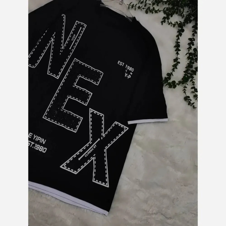 تیشرت لش نخ پنبه مشکی طرح NEX اسپرت فری سایز تا 48