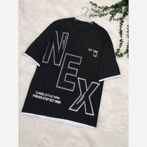 تیشرت لش نخ پنبه مشکی طرح NEX اسپرت فری سایز تا 48