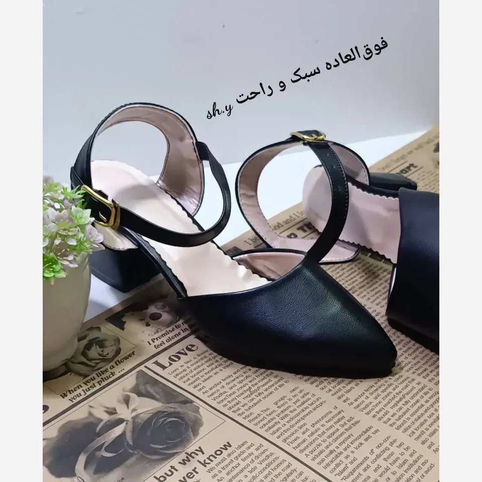 کفش مجلسی زنانه پاشنه 5 سانت طرح خارجی چرم بیاله رنگ مشکی سایز 37 تا 40