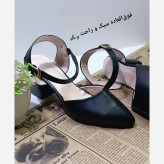 کفش مجلسی زنانه پاشنه 5 سانت طرح خارجی چرم بیاله رنگ مشکی سایز 37 تا 40