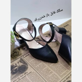کفش مجلسی زنانه پاشنه 5 سانت طرح خارجی چرم بیاله رنگ مشکی سایز 37 تا 40