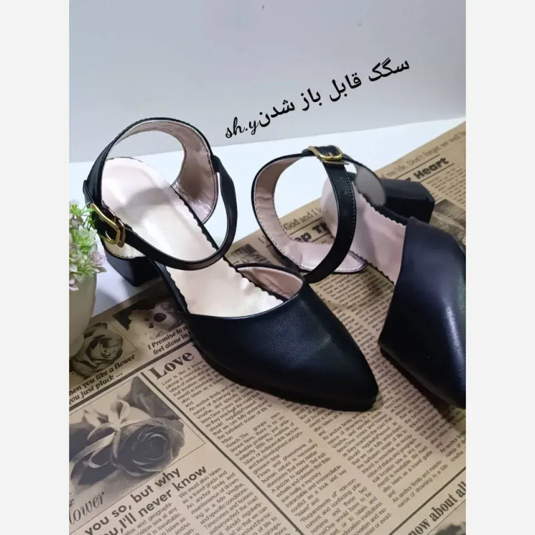 کفش مجلسی زنانه پاشنه 5 سانت طرح خارجی چرم بیاله رنگ مشکی سایز 37 تا 40